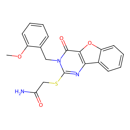 2-[[3-[(2-methoxyphenyl)methyl]-4-oxo-[1]benzofuro[3,2-d]pyrimidin-2-yl]sulfanyl]acetamide structure