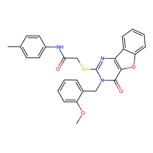2-({5-[(2-methoxyphenyl)methyl]-6-oxo-8-oxa-3,5-diazatricyclo[7.4.0.0^{2,7}]trideca-1(9),2(7),3,10,12-pentaen-4-yl}sulfanyl)-N-(4-methylphenyl)acetamide structure