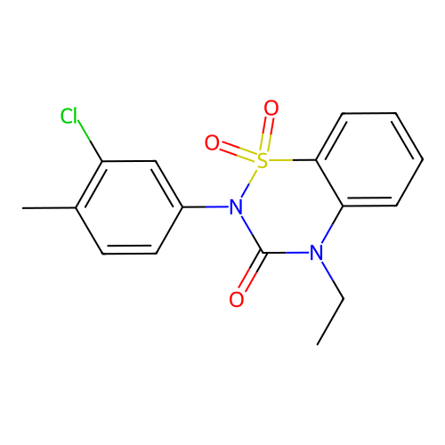 2-(3-chloro-4-methylphenyl)-4-ethyl-3,4-dihydro-2H-1lambda6,2,4-benzothiadiazine-1,1,3-trione structure
