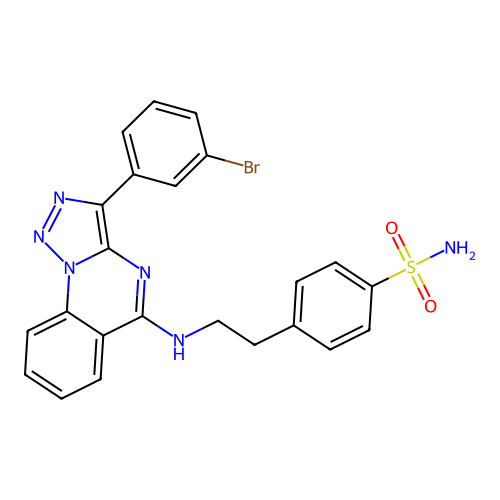 4-(2-{[3-(3-bromophenyl)-[1,2,3]triazolo[1,5-a]quinazolin-5-yl]amino}ethyl)benzene-1-sulfonamide structure