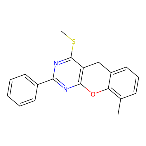 9-methyl-4-methylsulfanyl-2-phenyl-5H-chromeno[2,3-d]pyrimidine structure