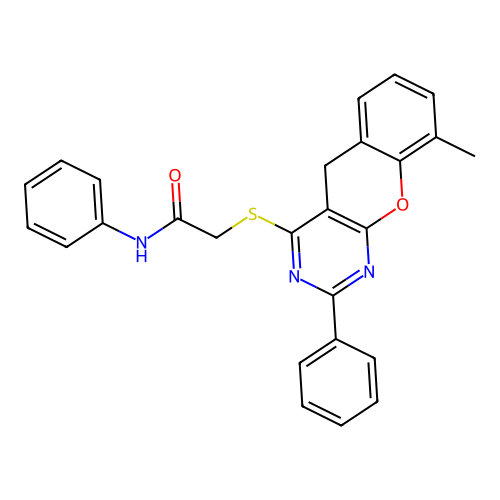 2-({9-METHYL-2-PHENYL-5H-CHROMENO[2,3-D]PYRIMIDIN-4-YL}SULFANYL)-N-PHENYLACETAMIDE structure