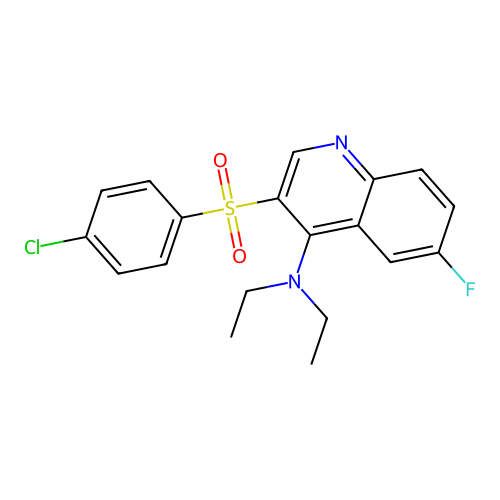 3-(4-chlorophenyl)sulfonyl-N,N-diethyl-6-fluoroquinolin-4-amine structure
