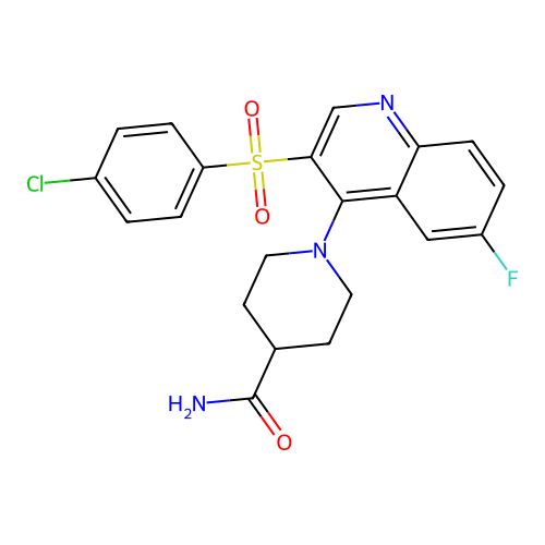 1-[3-(4-Chlorobenzenesulfonyl)-6-fluoroquinolin-4-yl]piperidine-4-carboxamide structure