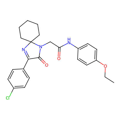 2-[3-(4-chlorophenyl)-2-oxo-1,4-diazaspiro[4.5]dec-3-en-1-yl]-N-(4-ethoxyphenyl)acetamide structure