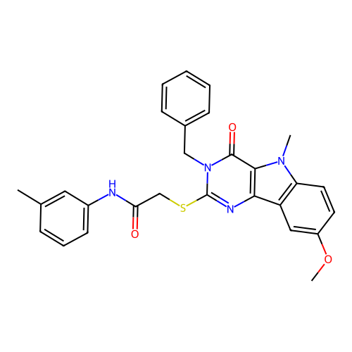 2-({3-benzyl-8-methoxy-5-methyl-4-oxo-3H,4H,5H-pyrimido[5,4-b]indol-2-yl}sulfanyl)-N-(3-methylphenyl)acetamide structure