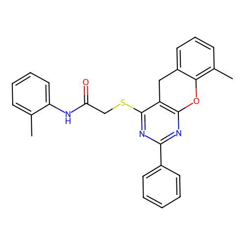 2-({9-METHYL-2-PHENYL-5H-CHROMENO[2,3-D]PYRIMIDIN-4-YL}SULFANYL)-N-(2-METHYLPHENYL)ACETAMIDE structure