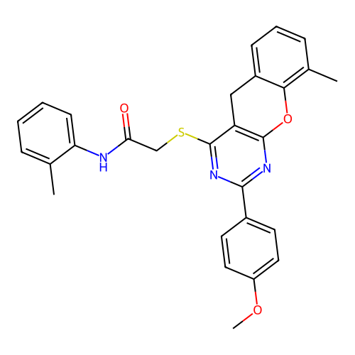 2-{[2-(4-METHOXYPHENYL)-9-METHYL-5H-CHROMENO[2,3-D]PYRIMIDIN-4-YL]SULFANYL}-N-(2-METHYLPHENYL)ACETAMIDE structure