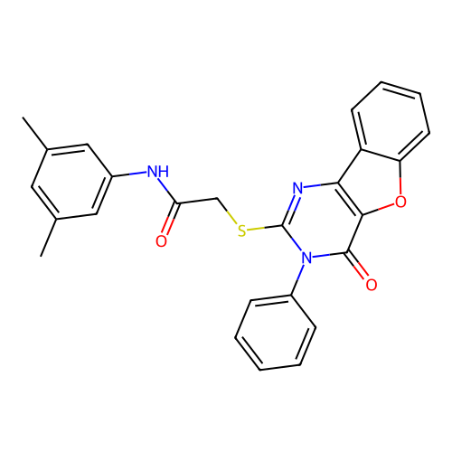 N-(3,5-dimethylphenyl)-2-[(4-oxo-3-phenyl-[1]benzofuro[3,2-d]pyrimidin-2-yl)sulfanyl]acetamide structure