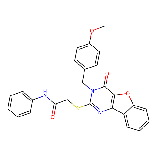 2-({5-[(4-methoxyphenyl)methyl]-6-oxo-8-oxa-3,5-diazatricyclo[7.4.0.0^{2,7}]trideca-1(9),2(7),3,10,12-pentaen-4-yl}sulfanyl)-N-phenylacetamide structure
