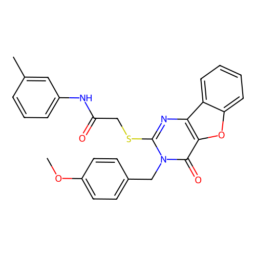 2-({5-[(4-methoxyphenyl)methyl]-6-oxo-8-oxa-3,5-diazatricyclo[7.4.0.0^{2,7}]trideca-1(9),2(7),3,10,12-pentaen-4-yl}sulfanyl)-N-(3-methylphenyl)acetamide structure