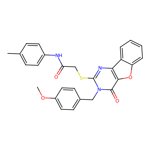 2-({5-[(4-methoxyphenyl)methyl]-6-oxo-8-oxa-3,5-diazatricyclo[7.4.0.0^{2,7}]trideca-1(9),2(7),3,10,12-pentaen-4-yl}sulfanyl)-N-(4-methylphenyl)acetamide structure