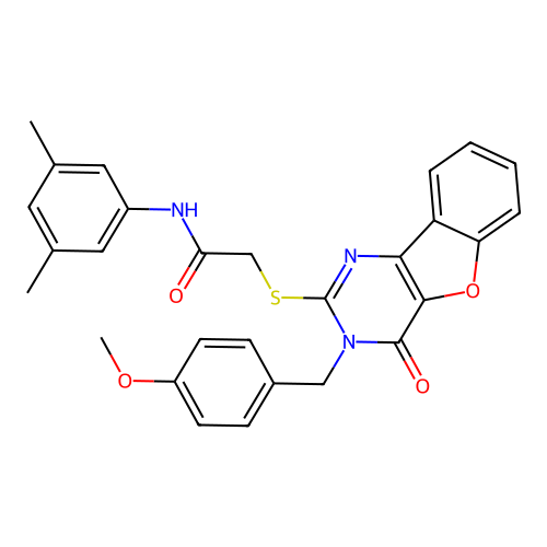 N-(3,5-dimethylphenyl)-2-({5-[(4-methoxyphenyl)methyl]-6-oxo-8-oxa-3,5-diazatricyclo[7.4.0.0^{2,7}]trideca-1(9),2(7),3,10,12-pentaen-4-yl}sulfanyl)acetamide structure