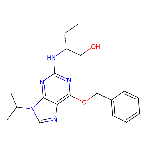 O6-(R)-Roscovitine, R-2-(6-benzyloxy-9-isopropyl-9H-purin-2-ylamino)-butan-1-OL structure