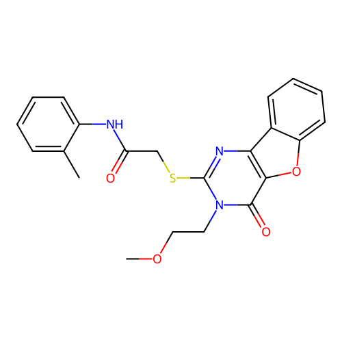 2-{[5-(2-methoxyethyl)-6-oxo-8-oxa-3,5-diazatricyclo[7.4.0.0^{2,7}]trideca-1(9),2(7),3,10,12-pentaen-4-yl]sulfanyl}-N-(2-methylphenyl)acetamide structure