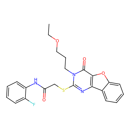 2-{[3-(3-ethoxypropyl)-4-oxo-3,4-dihydro[1]benzofuro[3,2-d]pyrimidin-2-yl]sulfanyl}-N-(2-fluorophenyl)acetamide structure