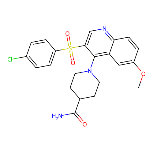 1-[3-(4-Chlorobenzenesulfonyl)-6-methoxyquinolin-4-yl]piperidine-4-carboxamide structure