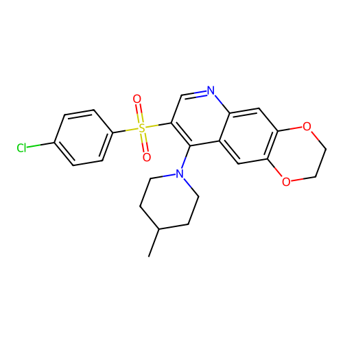 1-[8-(4-chlorobenzenesulfonyl)-2H,3H-[1,4]dioxino[2,3-g]quinolin-9-yl]-4-methylpiperidine structure