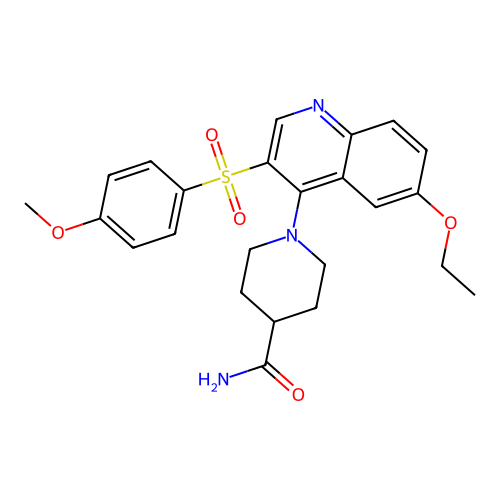 1-[6-Ethoxy-3-(4-methoxybenzenesulfonyl)quinolin-4-yl]piperidine-4-carboxamide structure