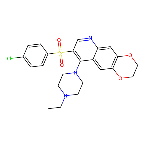 1-[8-(4-chlorobenzenesulfonyl)-2H,3H-[1,4]dioxino[2,3-g]quinolin-9-yl]-4-ethylpiperazine structure