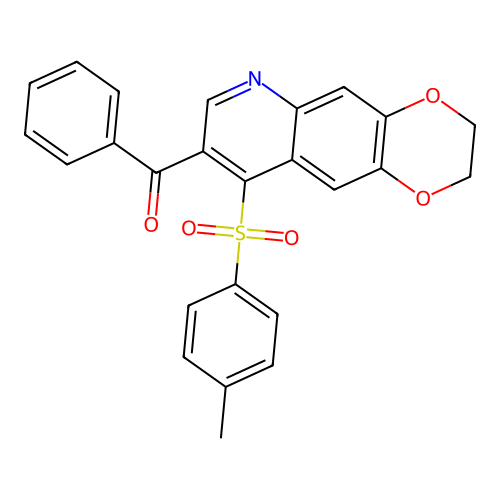 8-benzoyl-9-(4-methylbenzenesulfonyl)-2H,3H-[1,4]dioxino[2,3-g]quinoline structure