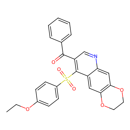 8-benzoyl-9-(4-ethoxybenzenesulfonyl)-2H,3H-[1,4]dioxino[2,3-g]quinoline structure