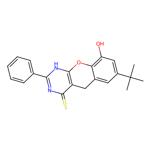 7-Tert-butyl-9-hydroxy-2-phenyl-1,5-dihydrochromeno[2,3-d]pyrimidine-4-thione structure