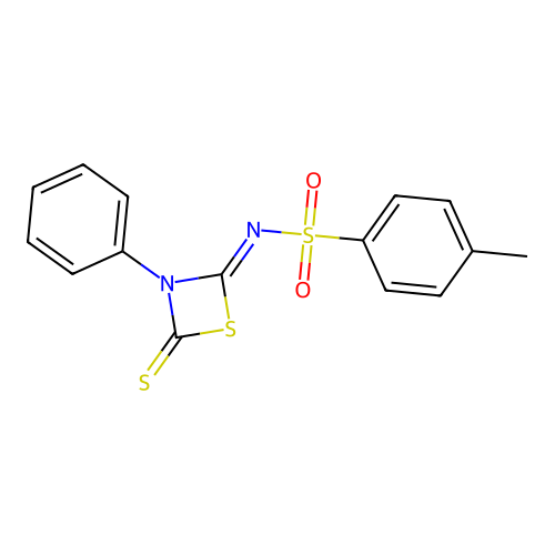 3-phenyl-4-tosylimino-1,3-thiazetidine-2-thione structure