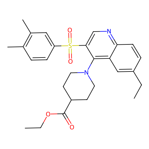 ETHYL 1-[3-(3,4-DIMETHYLBENZENESULFONYL)-6-ETHYLQUINOLIN-4-YL]PIPERIDINE-4-CARBOXYLATE structure