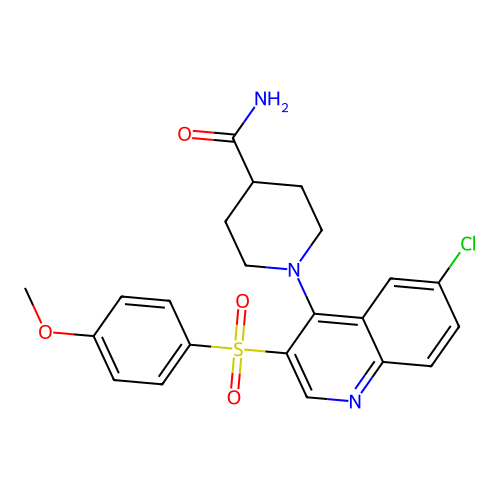 1-[6-Chloro-3-(4-methoxybenzenesulfonyl)quinolin-4-yl]piperidine-4-carboxamide structure