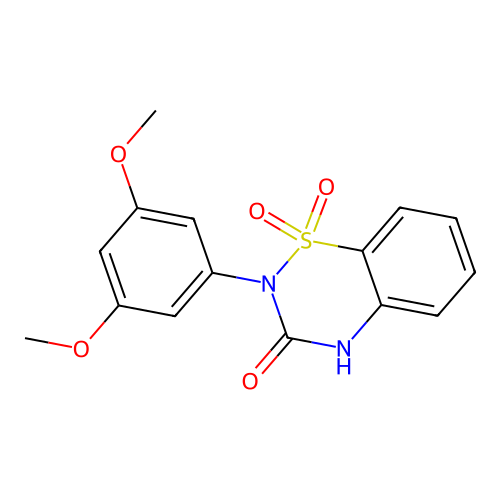 2-(3,5-dimethoxyphenyl)-2H-benzo[e][1,2,4]thiadiazin-3(4H)-one 1,1-dioxide structure
