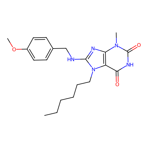 7-Hexyl-8-[(4-methoxyphenyl)methylamino]-3-methylpurine-2,6-dione structure