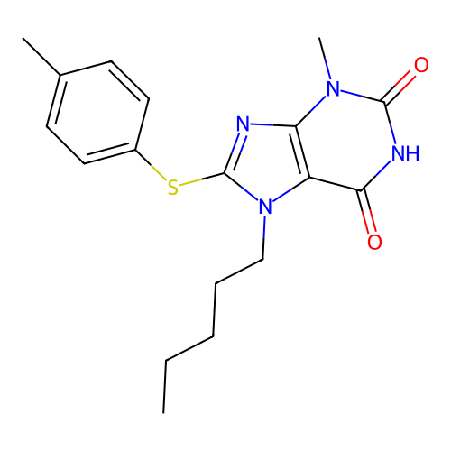 3-Methyl-8-(4-methylphenyl)sulfanyl-7-pentylpurine-2,6-dione structure