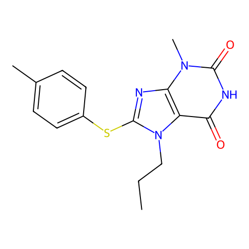 3-Methyl-8-(4-methylphenyl)sulfanyl-7-propylpurine-2,6-dione structure