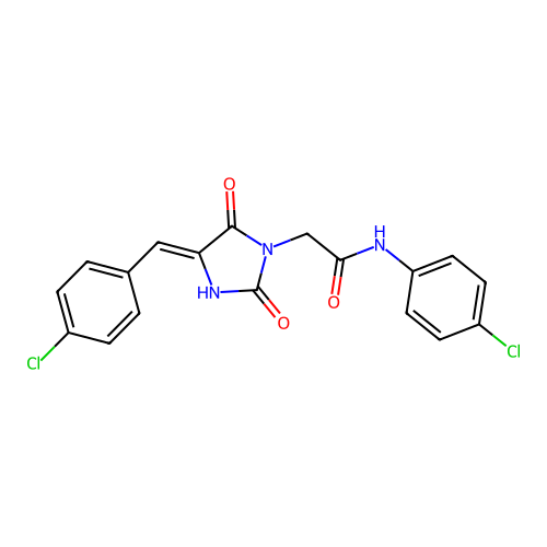 N-(4-chlorophenyl)-2-[(4Z)-4-[(4-chlorophenyl)methylidene]-2,5-dioxoimidazolidin-1-yl]acetamide structure