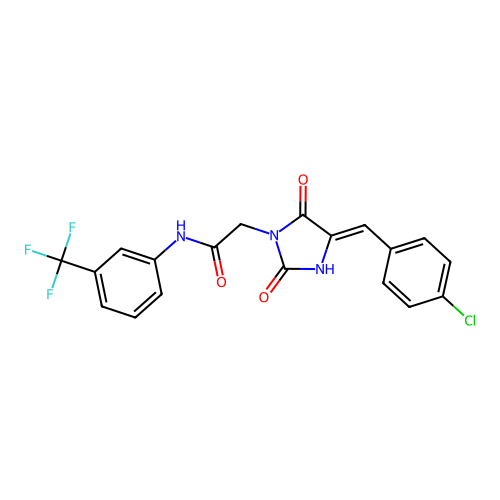 2-[(4Z)-4-[(4-chlorophenyl)methylidene]-2,5-dioxoimidazolidin-1-yl]-N-[3-(trifluoromethyl)phenyl]acetamide structure