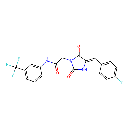2-[(4Z)-4-[(4-fluorophenyl)methylidene]-2,5-dioxoimidazolidin-1-yl]-N-[3-(trifluoromethyl)phenyl]acetamide structure