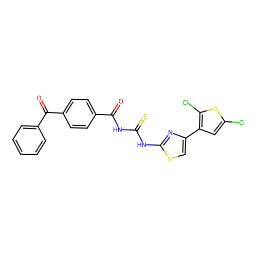 4-benzoyl-N-((4-(2,5-dichlorothiophen-3-yl)thiazol-2-yl)carbamothioyl)benzamide structure
