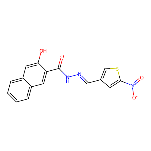 (E)-3-hydroxy-N'-((5-nitrothiophen-3-yl)methylene)-2-naphthohydrazide structure