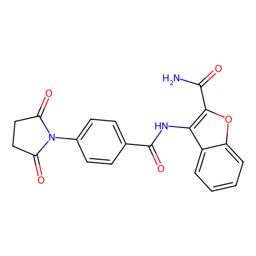 3-(4-(2,5-Dioxopyrrolidin-1-yl)benzamido)benzofuran-2-carboxamide structure