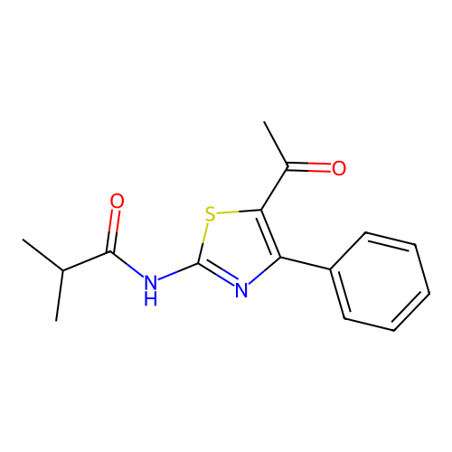 N-(5-acetyl-4-phenyl-1,3-thiazol-2-yl)-2-methylpropanamide structure