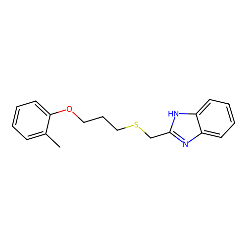 2-(((3-(o-tolyloxy)propyl)thio)methyl)-1H-benzo[d]imidazole structure