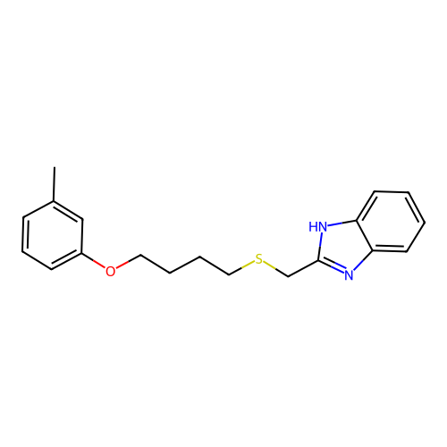 2-(((4-(m-tolyloxy)butyl)thio)methyl)-1H-benzo[d]imidazole structure