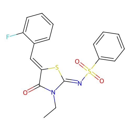 N-[(2E,5Z)-3-ETHYL-5-[(2-FLUOROPHENYL)METHYLIDENE]-4-OXO-1,3-THIAZOLIDIN-2-YLIDENE]BENZENESULFONAMIDE structure