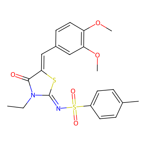 N-[(2E,5Z)-5-[(3,4-dimethoxyphenyl)methylidene]-3-ethyl-4-oxo-1,3-thiazolidin-2-ylidene]-4-methylbenzene-1-sulfonamide structure