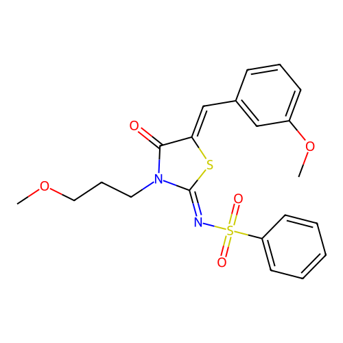 N-[(2E,5Z)-5-[(3-METHOXYPHENYL)METHYLIDENE]-3-(3-METHOXYPROPYL)-4-OXO-1,3-THIAZOLIDIN-2-YLIDENE]BENZENESULFONAMIDE structure