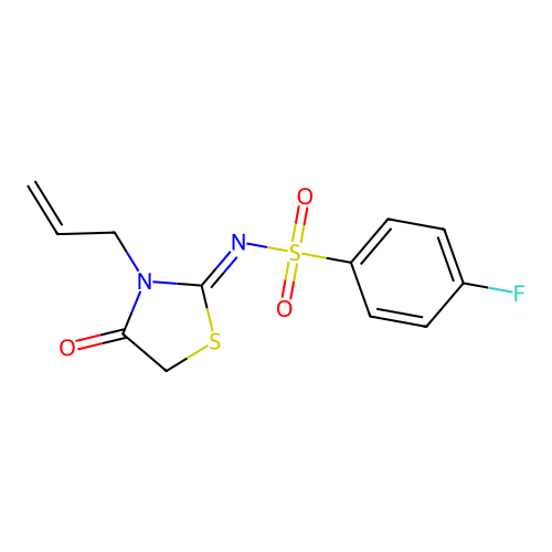 4-fluoro-N-(4-oxo-3-prop-2-enyl-1,3-thiazolidin-2-ylidene)benzenesulfonamide structure