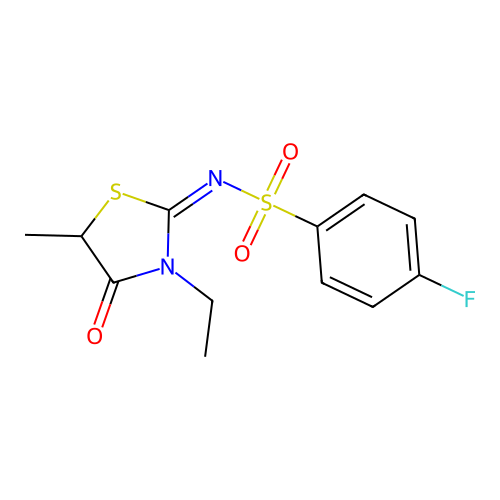 (E)-N-(3-ethyl-5-methyl-4-oxothiazolidin-2-ylidene)-4-fluorobenzenesulfonamide structure