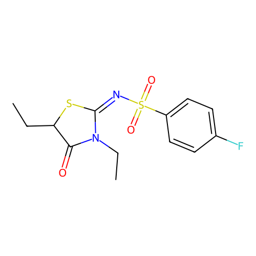 (E)-N-(3,5-diethyl-4-oxothiazolidin-2-ylidene)-4-fluorobenzenesulfonamide structure