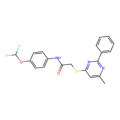 N-(4-(difluoromethoxy)phenyl)-2-((6-methyl-2-phenylpyrimidin-4-yl)thio)acetamide structure